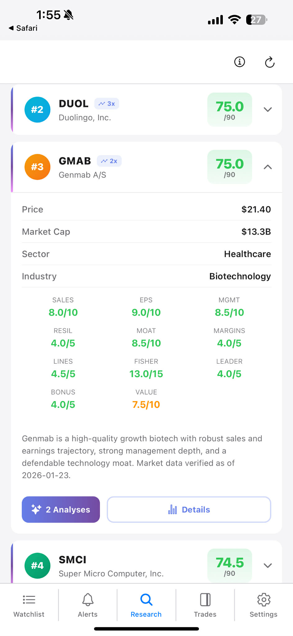 AI Research rankings with detailed scoring breakdown